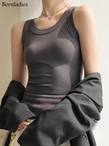 Bornladies Καλοκαιρινή ριμπ πλεκτά φανελάκια Γυναικείες ανοιχτές μπλούζες ώμου Crop Basic πουκάμισα Casual Ζαρτιέρες αθλητικό γιλέκο Slim Y2k Top