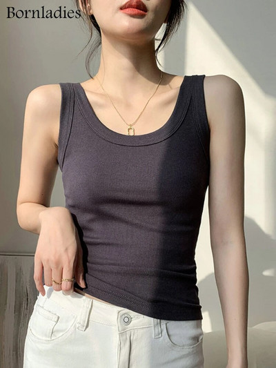 Bornladies nyári bordázott kötött felsők, női vállra vágott felsők Basic ingek Alkalmi függőnadrág sportmellény vékony Y2k felső
