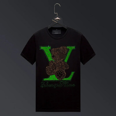 2023 Bear Rhinestones Cartoon T-shirts Muška modna ulična odjeća Visokokvalitetne uske majice kratkih rukava s O izrezom Muške velike veličine 6XL