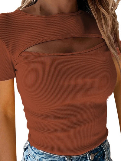 Nyári, egyszínű női pólók, átlátszó O-nyakú, rövid/hosszú ujjú, karcsú pulóverek utcai ruhákhoz