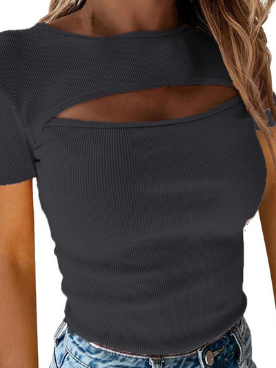 Nyári, egyszínű női pólók, átlátszó O-nyakú, rövid/hosszú ujjú, karcsú pulóverek utcai ruhákhoz