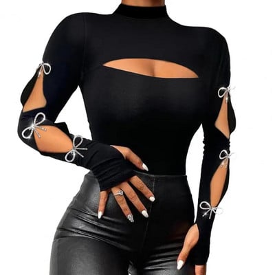 Femei Slim Fit Top Femeie elegantă Colecție de bluze sexy Gât simulat Guler pătrat Tricou Slim Fit Cu Cusături din dantelă și margele