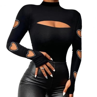 Femei Slim Fit Top Femeie elegantă Colecție de bluze sexy Gât simulat Guler pătrat Tricou Slim Fit Cu Cusături din dantelă și margele