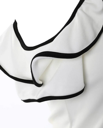 Βολάν με αντίθεση με κρύο μπλουζάκι ώμου Γυναικεία μπλούζα Casual κοντομάνικα μπλουζάκια για άνοιξη καλοκαίρι