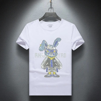 2023 Rabbit Rhinestones Μπλουζάκια κινουμένων σχεδίων Ανδρική μόδα Streetwear Υψηλής ποιότητας κοντό μανίκι O λαιμό Slim μπλουζάκια Άντρας συν μέγεθος 7XL