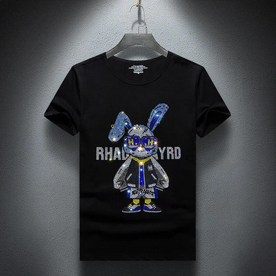 2023 Rabbit Rhinestones karikatūra T krekli Vīriešu modes ielas apģērbi Augstas kvalitātes īsām piedurknēm O kakla tievi T-krekli vīrieša liela izmēra 7XL