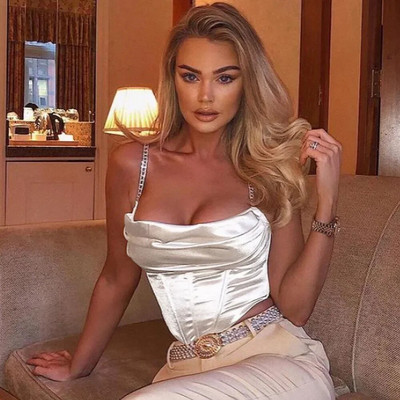 Maieu cu lanț de diamante pentru femei, veste sexy fără mâneci, corset, topuri, îmbrăcăminte pentru femei, îmbrăcăminte de stradă, moda Y2k, top crop solid de vară