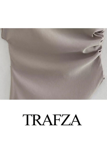 TRAFZA 2023 Μόδα Καλοκαίρι Γυναικεία Σέξι Αμάνικο Ασύμμετρο Πλισέ γιλέκο Causal Κομψά μπλουζάκια με μονό ώμο Vintage λεπτές μπλούζες