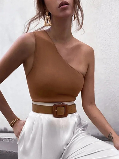 Ženske sportske majice bez rukava, seksi kratke majice, prsluk, ležerna ženska ljetna odjeća na jedno rame, majice s elastikom za fitness