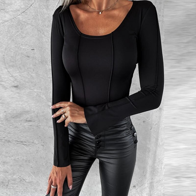 Moteriški marškinėliai Spalvoti marškinėliai Mergaičių marškinėliai su V formos iškirpte ilgomis rankovėmis Kasdieniai moteriški viršutiniai drabužiai rudens žiemai naujo stiliaus moteriški drabužiai