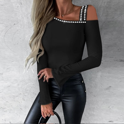 Moteriški marškinėliai Spalvoti marškinėliai Mergaičių marškinėliai su V formos iškirpte ilgomis rankovėmis Kasdieniai moteriški viršutiniai drabužiai rudens žiemai naujo stiliaus moteriški drabužiai