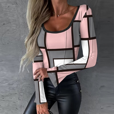 Moteriški marškinėliai Spalvoti marškinėliai Mergaičių marškinėliai su V formos iškirpte ilgomis rankovėmis Kasdieniai moteriški viršutiniai drabužiai rudens žiemai naujo stiliaus moteriški drabužiai