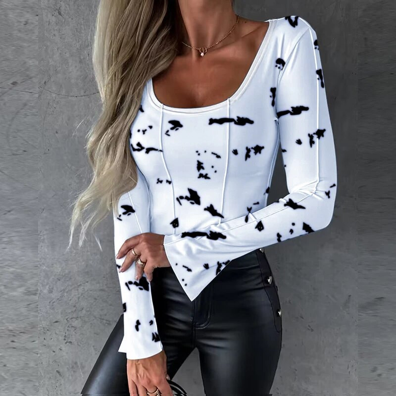 Moteriški marškinėliai Spalvoti marškinėliai Mergaičių marškinėliai su V formos iškirpte ilgomis rankovėmis Kasdieniai moteriški viršutiniai drabužiai rudens žiemai naujo stiliaus moteriški drabužiai