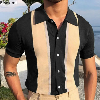 Мъжки летни поло ризи с къс ръкав Плетени бизнес официални мъжки летни дрехи в луксозен стил Тънки памучни ризи Мъжки