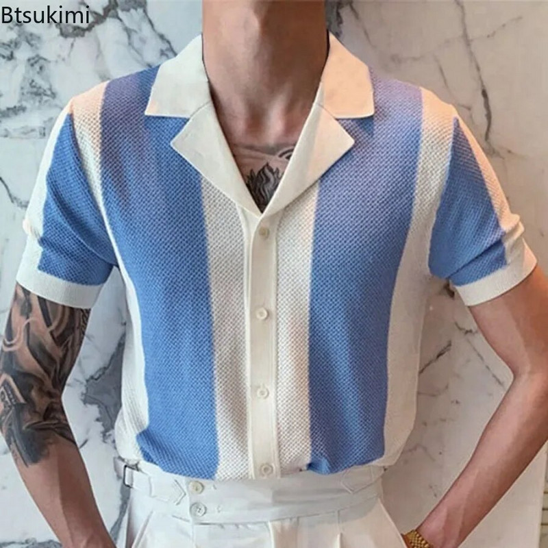 Férfi nyári rövid ujjú pólóingek Kötött Üzleti Hivatalos Férfi Nyári Luxus Stílusú Ruhák Vékony pamut ingek Férfi
