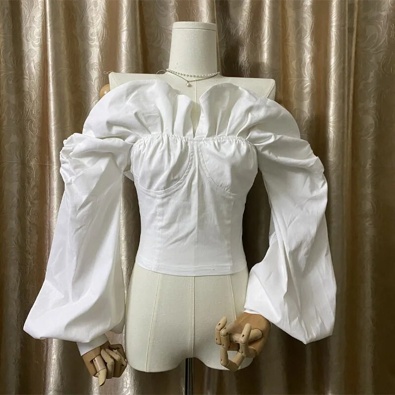 Női, 2023. ősz, új divat szexi dögös lánystílus, vállra tekerve, üreges mellkas, levegőminőségű hosszú ujjú felső