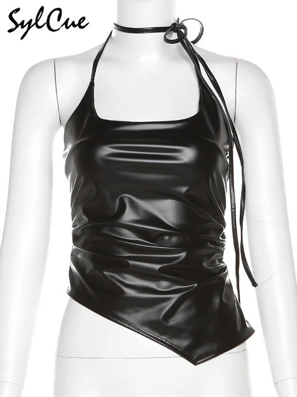 Sylcue Black Matte Retro All-match High Street Trendy personalizirane mlade djevojke Sexy Hot Cool Jednostavan ženski prsluk s halterima