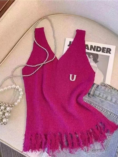 Új stílusú, kötött, ujjatlan női pulóver felsőruházat, felső, vékony, sokoldalú, rózsaszín póló koreai divatos ruhák