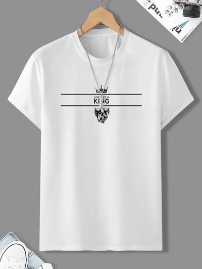 Élő, mint egy király Mintás minta férfi alkalmi férfi nyakú, rövid ujjú divatos nyári pólók felsők, férfi ruhák póló