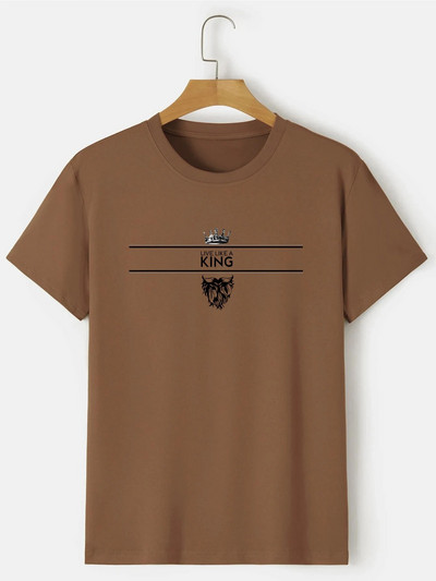 Élő, mint egy király Mintás minta férfi alkalmi férfi nyakú, rövid ujjú divatos nyári pólók felsők, férfi ruhák póló