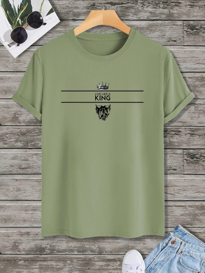 Élő, mint egy király Mintás minta férfi alkalmi férfi nyakú, rövid ujjú divatos nyári pólók felsők, férfi ruhák póló