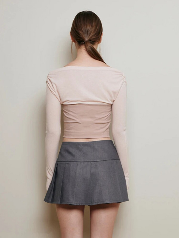 Articat 2024 Contrast Patchwork Satino Lacing Crop Top Moteriška V formos iškirptė ilgomis rankovėmis Ploni, universalūs marškinėliai Baletcore vakarėlio drabužiai