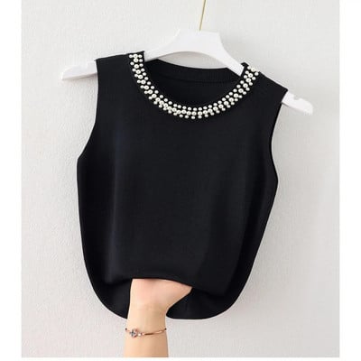 Ženska ljetna kombinacija od ledene svile, majica bez rukava, tanka, skraćena bijela pletena potkošulja, majica bez rukava