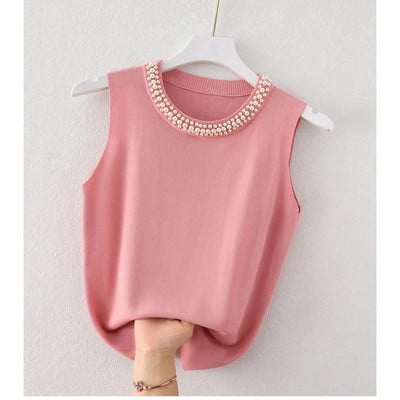 Ženska ljetna kombinacija od ledene svile, majica bez rukava, tanka, skraćena bijela pletena potkošulja, majica bez rukava