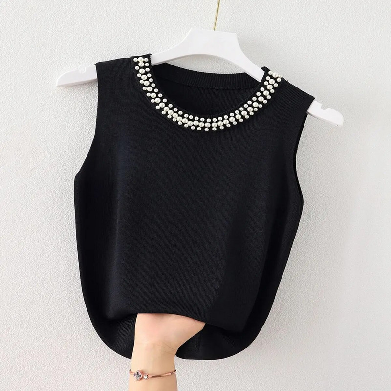 Ženska ljetna kombinacija od ledene svile, majica bez rukava, tanka, skraćena bijela pletena potkošulja, majica bez rukava