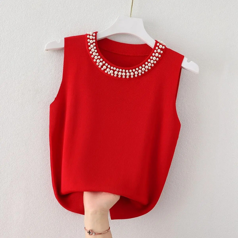 Ženska ljetna kombinacija od ledene svile, majica bez rukava, tanka, skraćena bijela pletena potkošulja, majica bez rukava