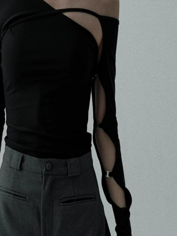 Utcai ruházat vállból kivágott pólók Solid Vintage alkalmi All Match Crop Top hosszú ujjú vékony női Elegáns pólók divat Y2k