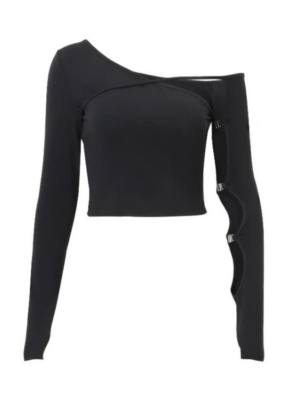 Utcai ruházat vállból kivágott pólók Solid Vintage alkalmi All Match Crop Top hosszú ujjú vékony női Elegáns pólók divat Y2k