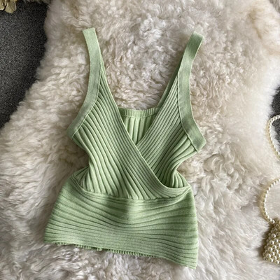 Ljeto 2024. novi seksi kratki prsluk s halterima uski kroj, ženski gornji dio džempera