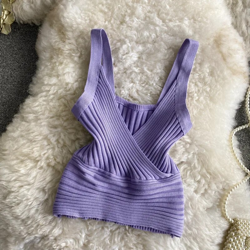 Ljeto 2024. novi seksi kratki prsluk s halterima uski kroj, ženski gornji dio džempera