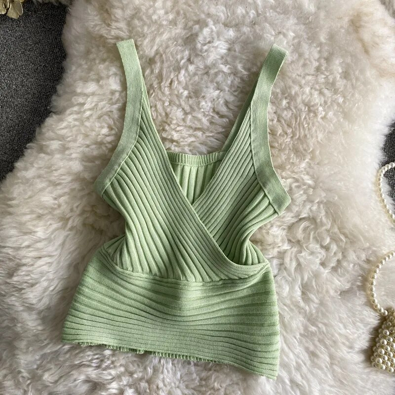 Ljeto 2024. novi seksi kratki prsluk s halterima uski kroj, ženski gornji dio džempera