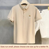 Vasariniai marškinėliai trumpomis rankovėmis Vyriški paprasto meškiuko siuvinėjimo aukščiausios klasės polo marškinėliai Madingi kūno marškinėliai T