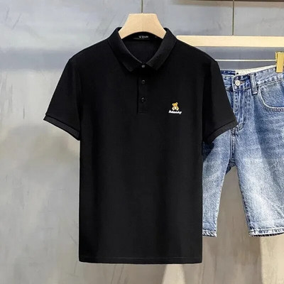 Vasariniai marškinėliai trumpomis rankovėmis Vyriški paprasto meškiuko siuvinėjimo aukščiausios klasės polo marškinėliai Madingi kūno marškinėliai T