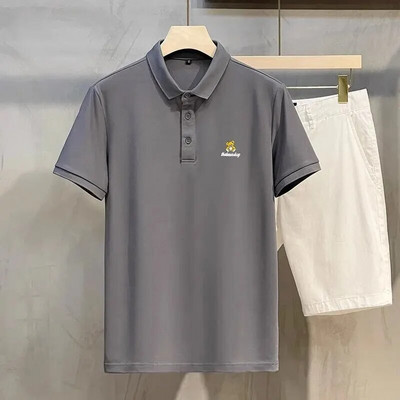 Vasariniai marškinėliai trumpomis rankovėmis Vyriški paprasto meškiuko siuvinėjimo aukščiausios klasės polo marškinėliai Madingi kūno marškinėliai T