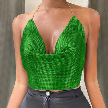 Διχτυωτό μεταλλικό κομμένο μπλουζάκι για γυναίκες Σέξι εξώπλατο νυχτερινό μαγαζί Halter Top Αμάνικο αμάνικο μπλουζάκι κρόπτης για γυναίκες για πάρτι Camis