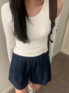 KUSAHIKI kórejské sladké šnurovacie obväzové duté dlhé rukávy pikantné dievčenské štíhle tričko Y2k 2024 jarné nové tričká so základnou grafikou