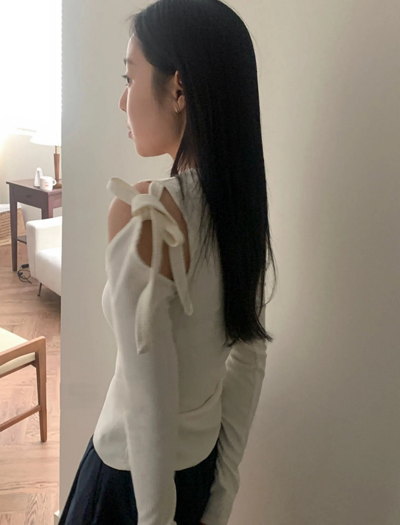 KUSAHIKI kórejské sladké šnurovacie obväzové duté dlhé rukávy pikantné dievčenské štíhle tričko Y2k 2024 jarné nové tričká so základnou grafikou