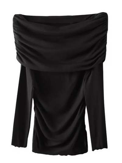 TRAF 2024 tavaszi, elegáns piros kötött női nyúlós vállpólók, hosszú ujjú, dörzsölt oldalsó alkalmi, karcsú női, kötött felső, Y2K