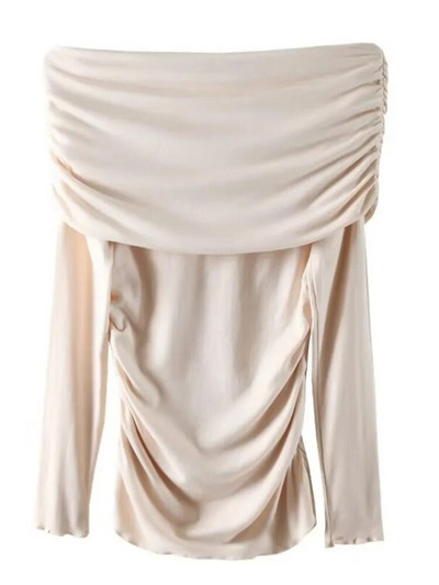 TRAF 2024 tavaszi, elegáns piros kötött női nyúlós vállpólók, hosszú ujjú, dörzsölt oldalsó alkalmi, karcsú női, kötött felső, Y2K