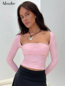 Absobe Spojena mala cvjetna plisirana ženska majica s dugim rukavima s četvrtastim izrezom, uska slatka majica kratkih rukava, zgodne jesenske baletne majice