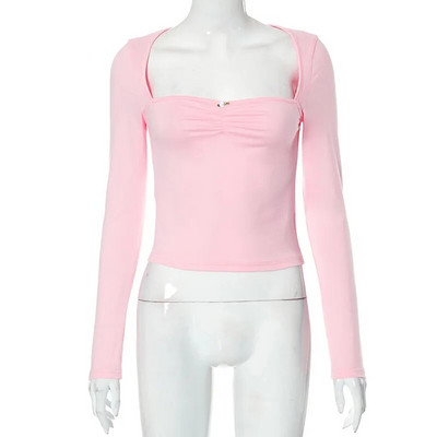 Absobe Spojena mala cvjetna plisirana ženska majica s dugim rukavima s četvrtastim izrezom, uska slatka majica kratkih rukava, zgodne jesenske baletne majice