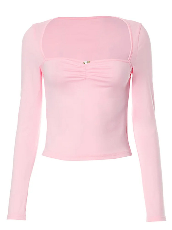 Absobe Spojena mala cvjetna plisirana ženska majica s dugim rukavima s četvrtastim izrezom, uska slatka majica kratkih rukava, zgodne jesenske baletne majice