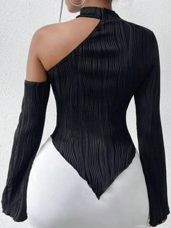 Fehér női hosszú ujjú póló 2024 tavaszi csíkos póló lányoknak hosszú ujjú ferde gallérú garbós póló női Crop Top