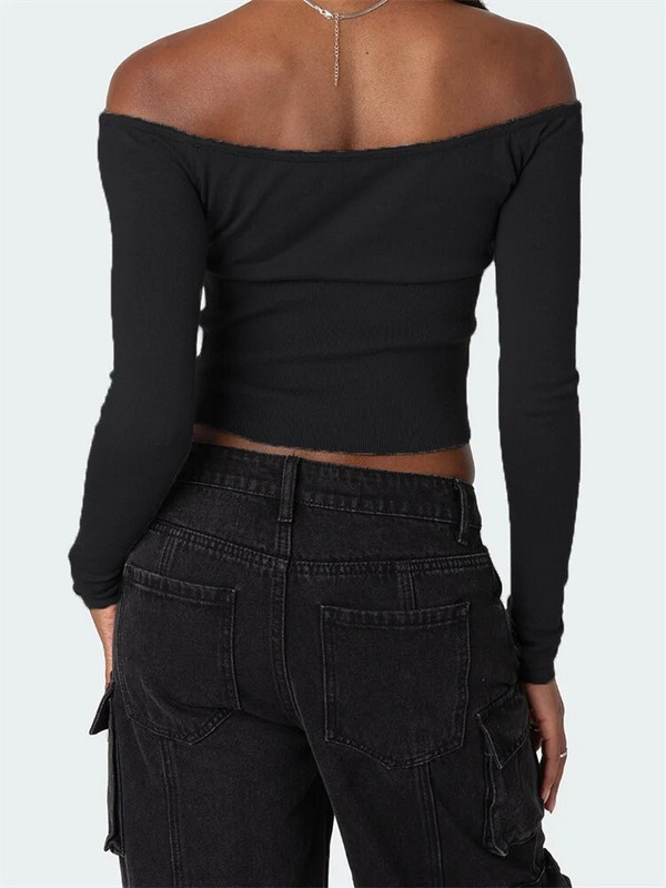 CHRONSTYLE Tricouri scurte de culoare uni pentru femei, cu cravată, cu gât îndepărtat, cu mânecă lungă, primăvară, toamnă, tricouri slim Fit Topuri Streetwear