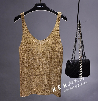 Proljeće i ljeto 2020. Novi remen za sućut s V-izrezom Pleteni prsluk sa šljokicama izvana The Joker Majica bez rukava Top Coatt