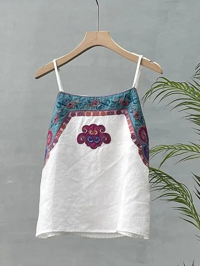 Top alb pentru femei Camisoles femei cu mâneci tancuri Top vară bumbac in broderie retro Camolă subțire vestă lenjerie tricou